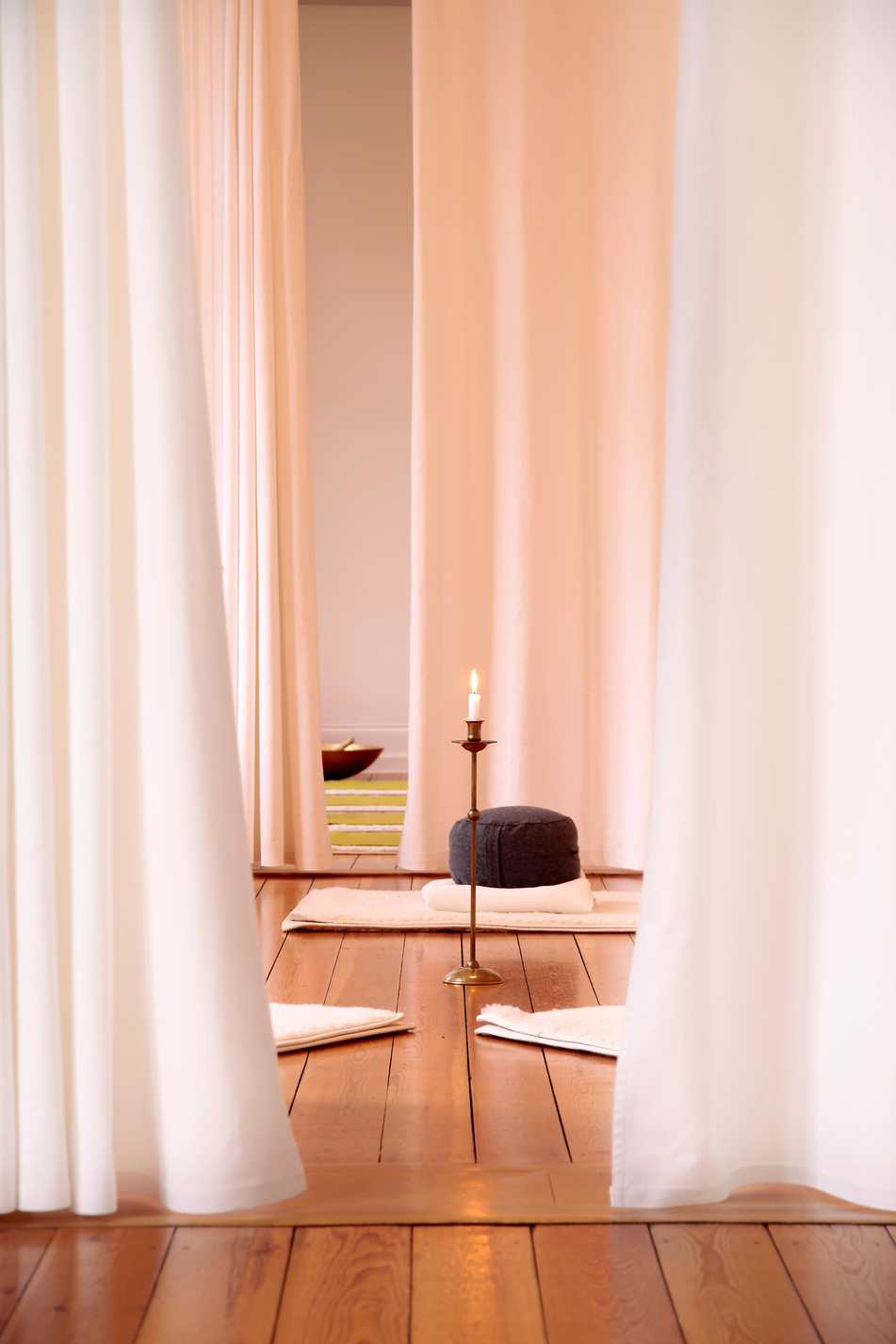 Meditation room with white curtains